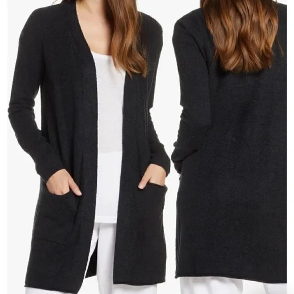 BAREFOOT DREAMS COZY CHIC LITE Knit Long Cardigan Women's Size L Black